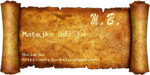 Matejko Béla névjegykártya